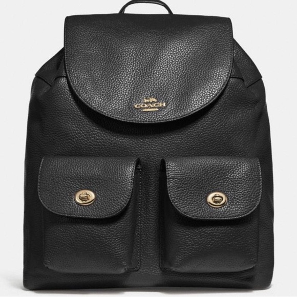 COACH Backpack Leather Black Turnlock Drawstring